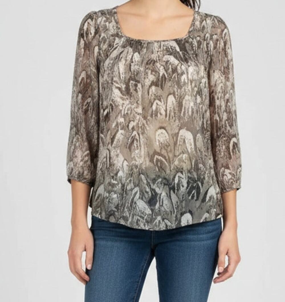 Jennifer Lopez S Brown Blouse Snakeprint 100% Polyester Square Neck 3/4 Sleeve
